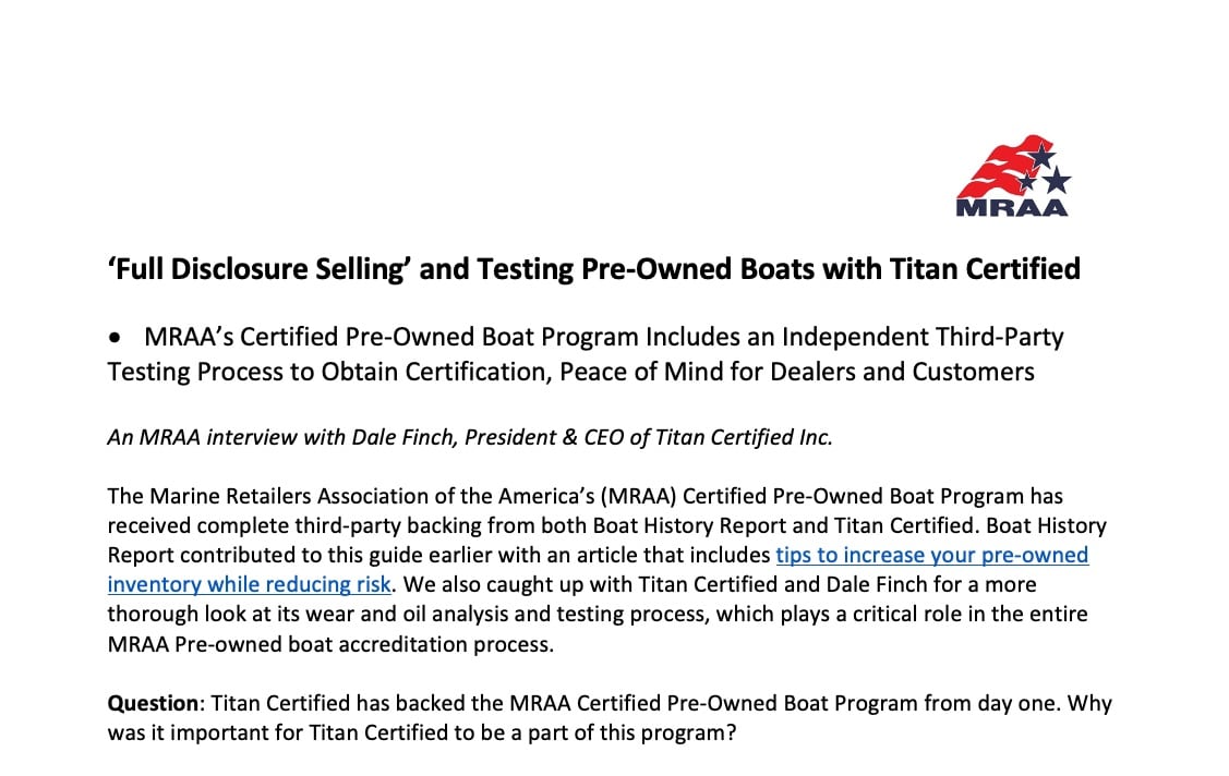 Titan Certified Inc. MRAA CPO Boat Program
