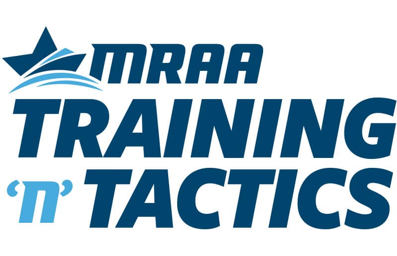MRAA's Training N Tactics logo in blue, light blue and white