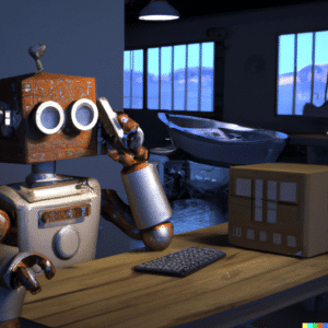 Image of salesperson on the phone at boat dealership who has become robotic in their approach to sales and rusty in their skills
