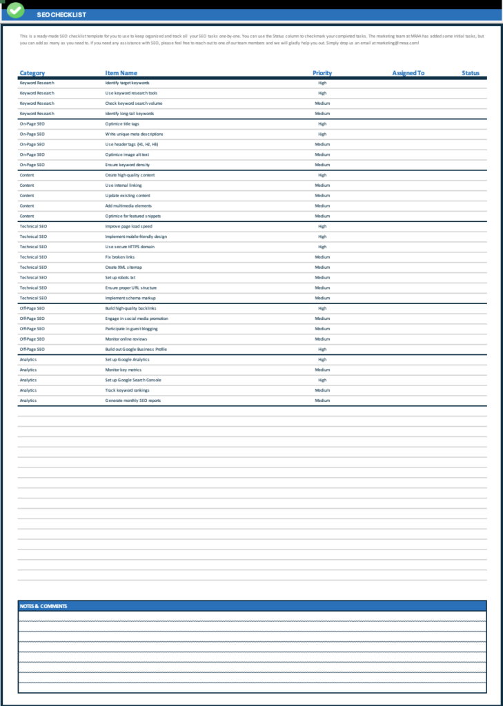 MRAA SEO Checklist for Digital Marketing