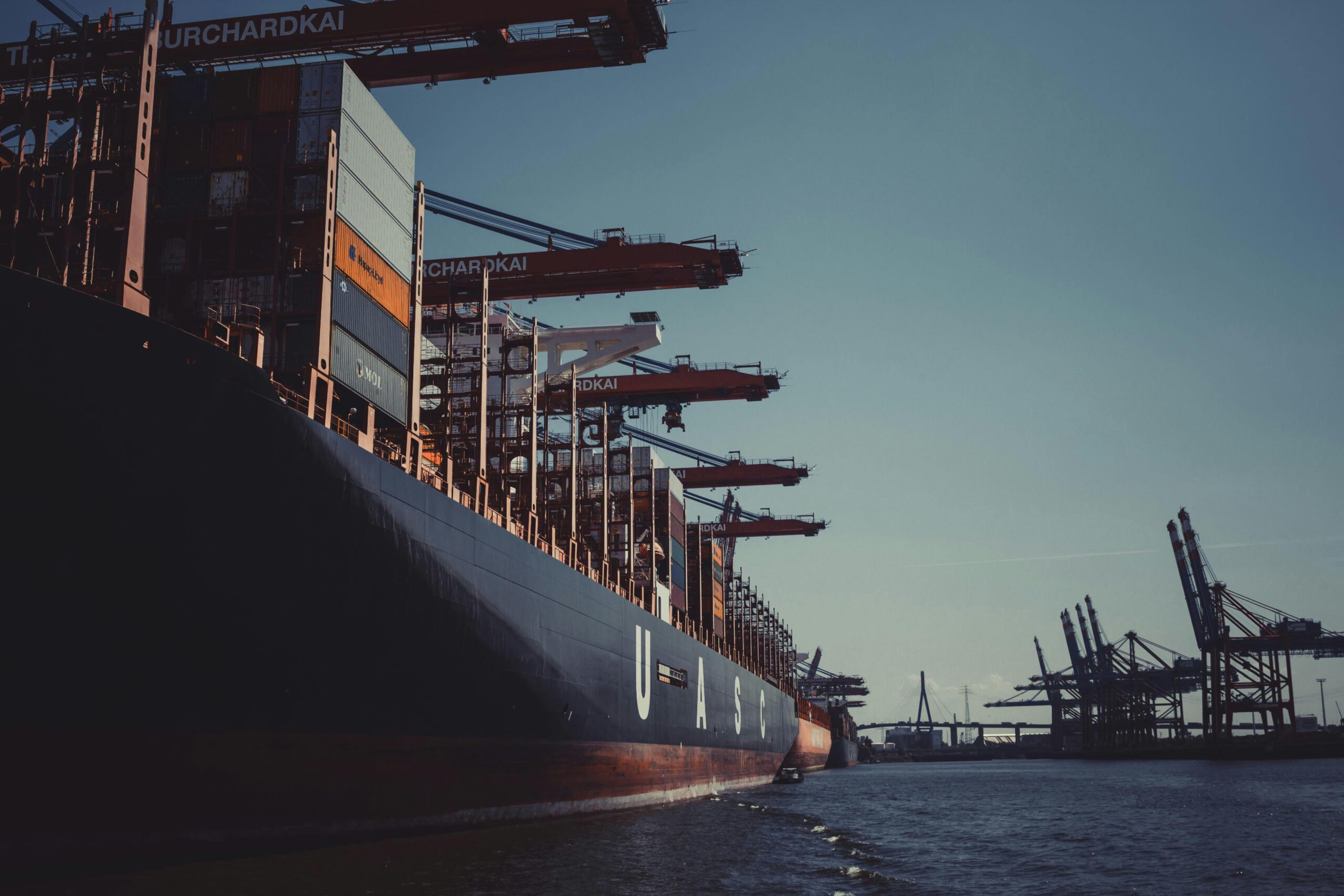 Large cargo trade boat on water