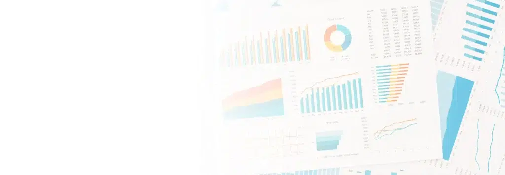 Background image featuring colorful bar graphs, pie charts, and data tables representing business performance analytics and dealership sales metrics.