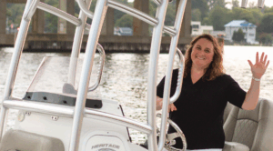Amanda Funk, Founder of Compass Maritime Group on her boat