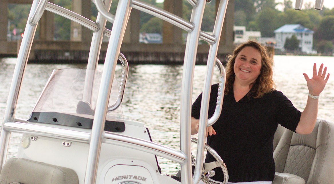 Amanda Funk, Founder of Compass Maritime Group on her boat