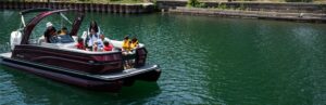 Discover Boating family and friends on pontoon boat