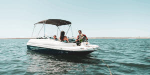 Family in a boat on water