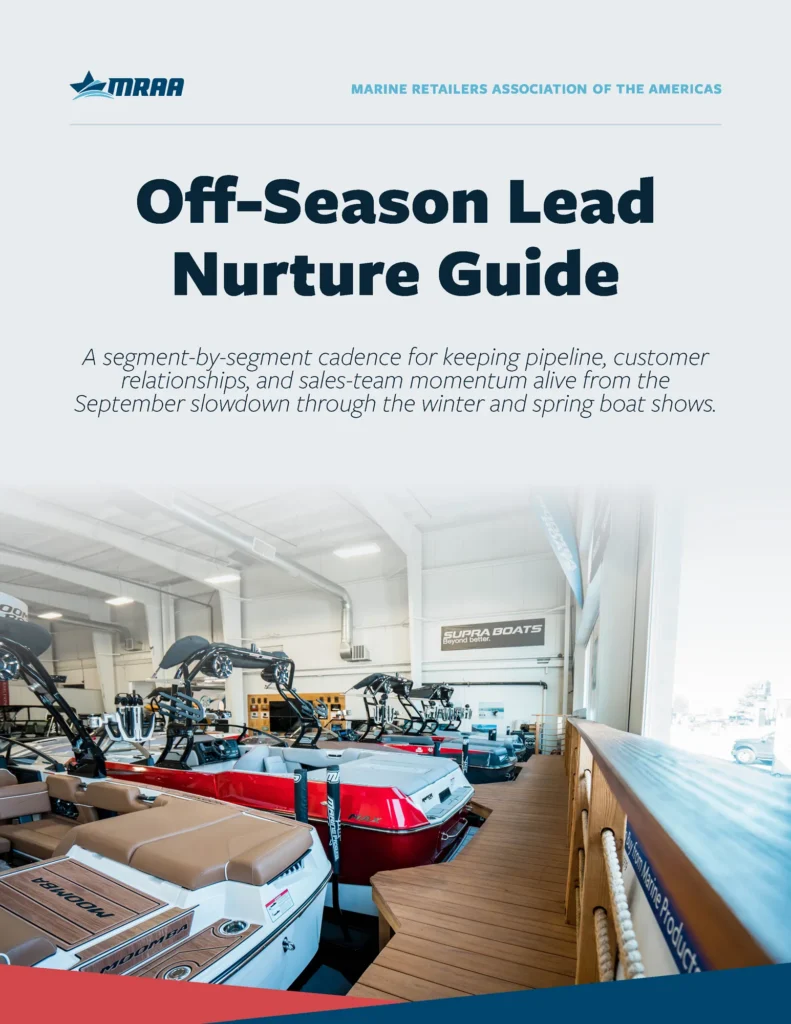 Cover of an off-season lead nurture framework resource for marine dealers keeping pipeline active in winter