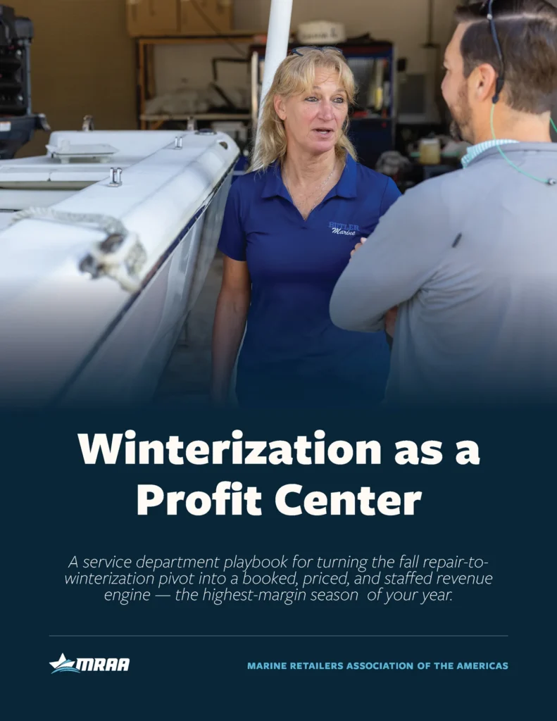 Cover of a winterization playbook for marine dealers building a profitable service department season
