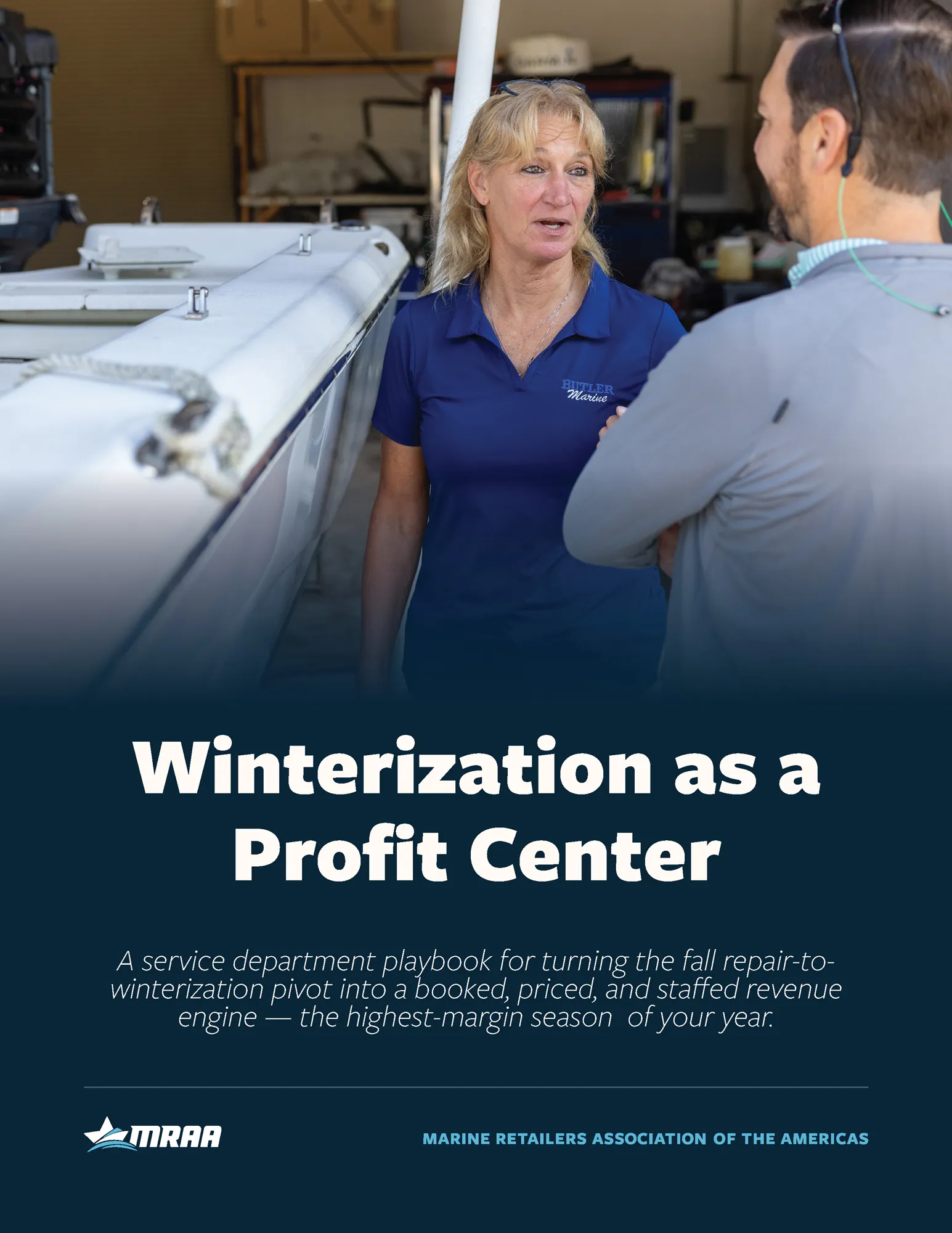 Cover of a winterization playbook for marine dealers building a profitable service department season
