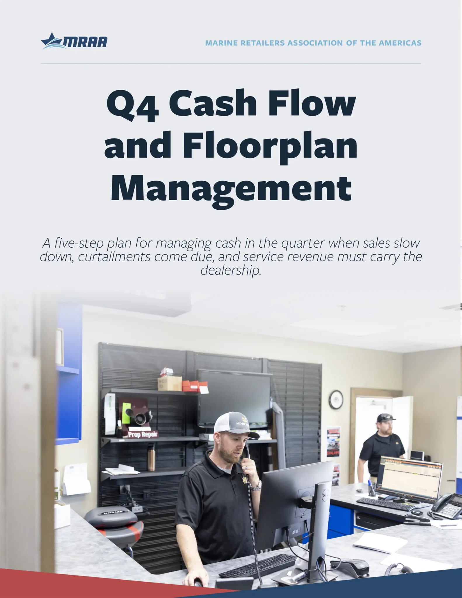 Cover of a Q4 cash flow and floorplan management playbook for marine dealers managing curtailments and year-end cash